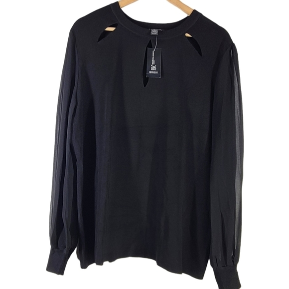 NWT INC Black Bishop Long Sleeve Crew Neck Triple Cutout Sweater 3X - Picture 2 of 6